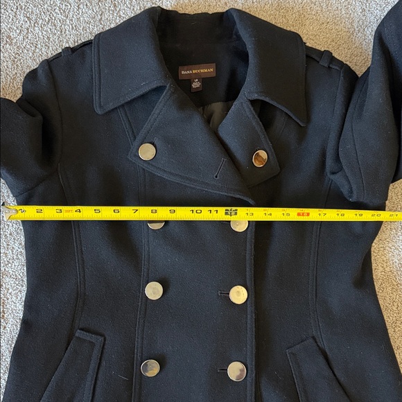 Dana Buchman Black Wool Blend Double-Breasted Pea Coat, Sz L - Picture 11 of 12